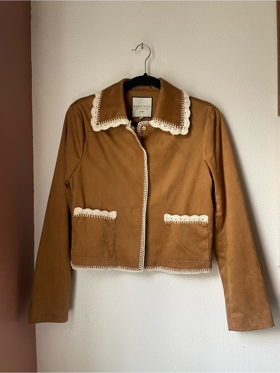 bagatelle Jackets & Blazers - bagatelle Tan Suede Crochet-Trim Cropped Jacket